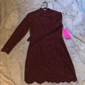 Betsey Johnson Maroon Lace Long Sleeve Dress